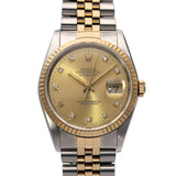 ロレックス デイトジャスト 10Pダイヤ 16233G シャンパン/ダイヤモンド メンズ 腕時計 自動巻き 中古 銀蔵