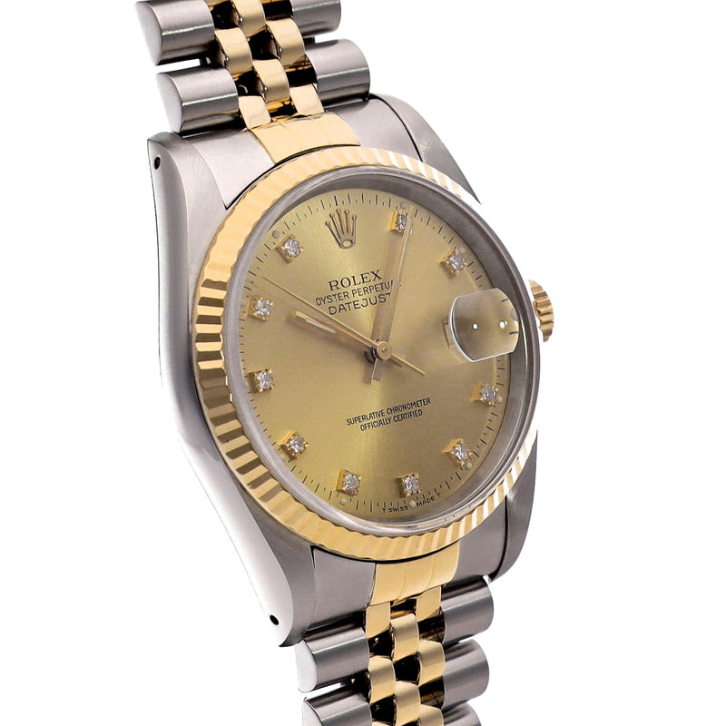 ロレックス デイトジャスト 10Pダイヤ 16233G シャンパン/ダイヤモンド メンズ 腕時計 自動巻き 中古 銀蔵