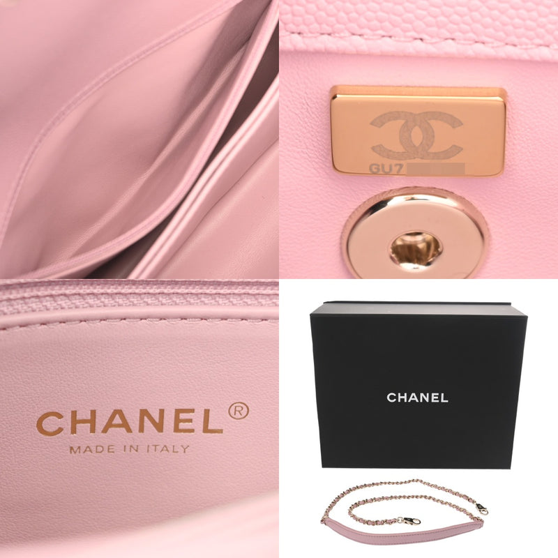 CHANEL シャネル マトラッセ トップハンドル XS 2WAY ピンク A92990 レディース キャビアスキン ハンドバッグ 新同 中古 銀蔵