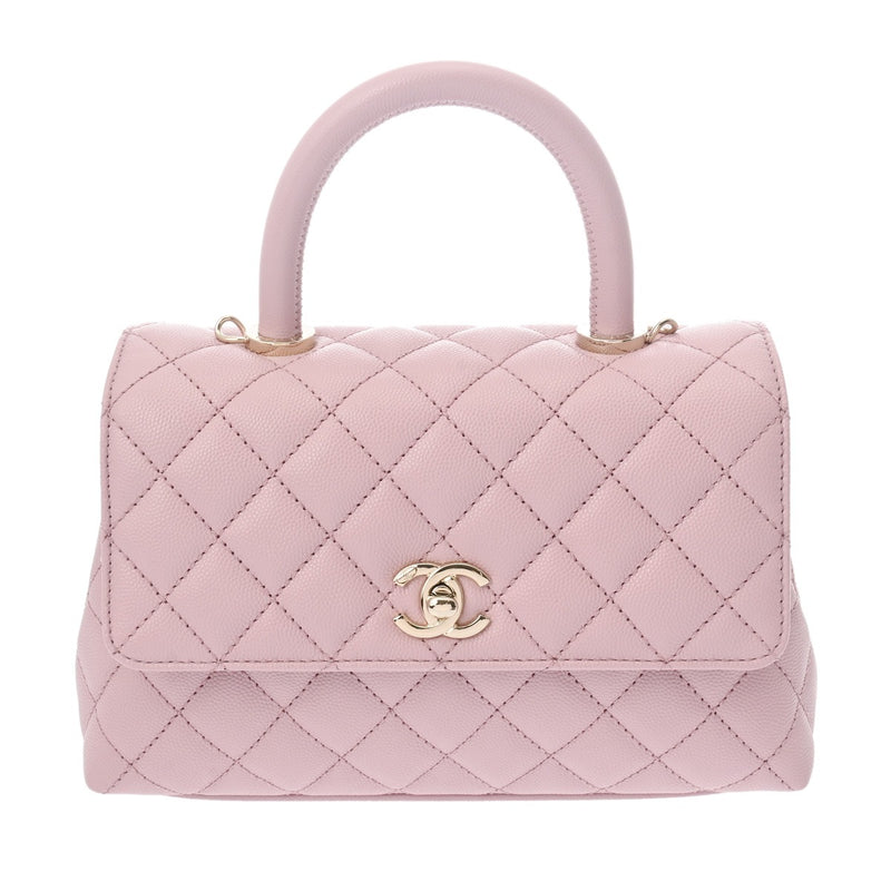 CHANEL シャネル マトラッセ トップハンドル XS 2WAY ピンク A92990 レディース キャビアスキン ハンドバッグ 新同 中古 銀蔵