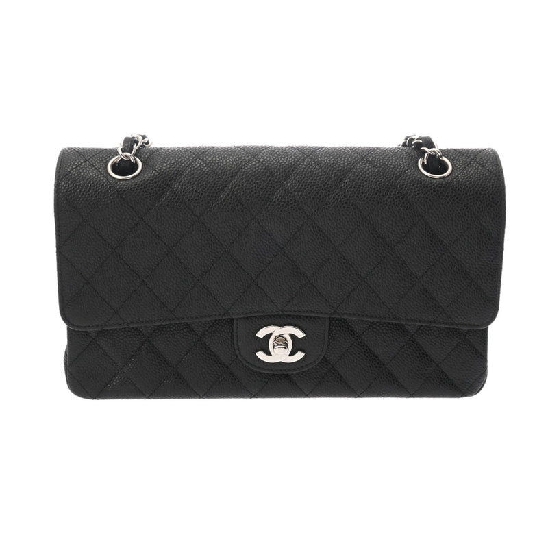 CHANEL シャネル マトラッセ チェーンショルダー 25cm Wフラップ ブラック レディース キャビアスキン ショルダーバッグ Aランク 中古 銀蔵