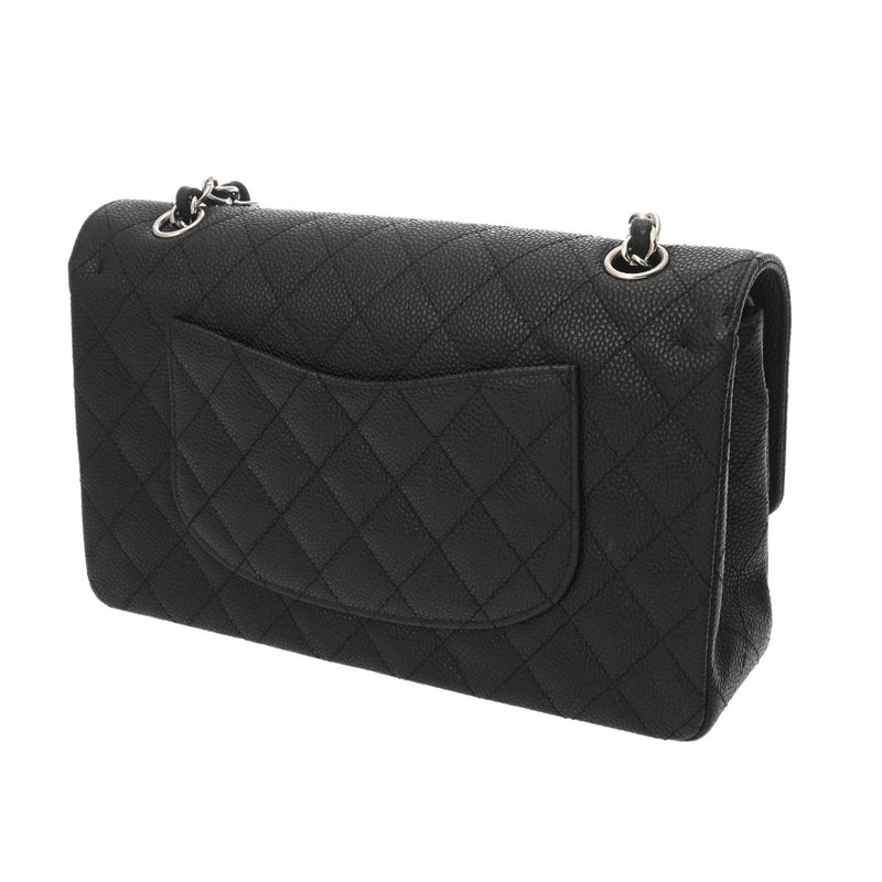 CHANEL シャネル マトラッセ チェーンショルダー 25cm Wフラップ ブラック レディース キャビアスキン ショルダーバッグ Aランク 中古 銀蔵