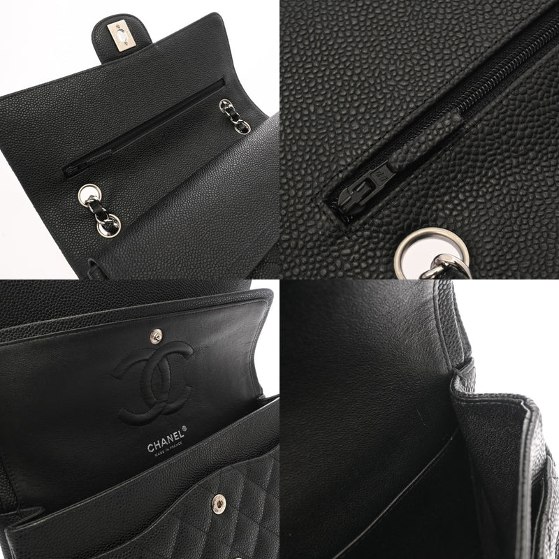 CHANEL シャネル マトラッセ チェーンショルダー 25cm Wフラップ ブラック レディース キャビアスキン ショルダーバッグ Aランク 中古 銀蔵