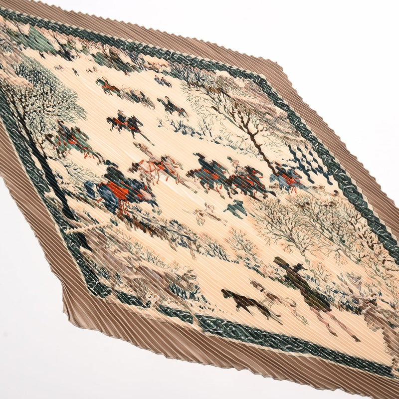 HERMES エルメス プリーツスカーフ カレ90 ベージュ レディース シルク100％ スカーフ Aランク 中古 銀蔵