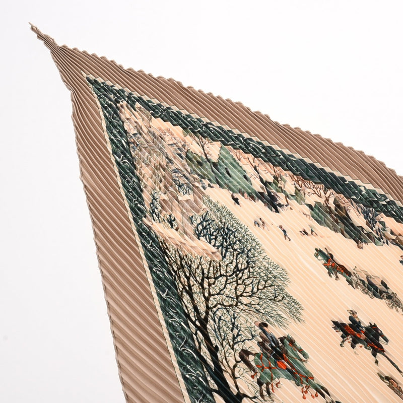 HERMES エルメス プリーツスカーフ カレ90 ベージュ レディース シルク100％ スカーフ Aランク 中古 銀蔵