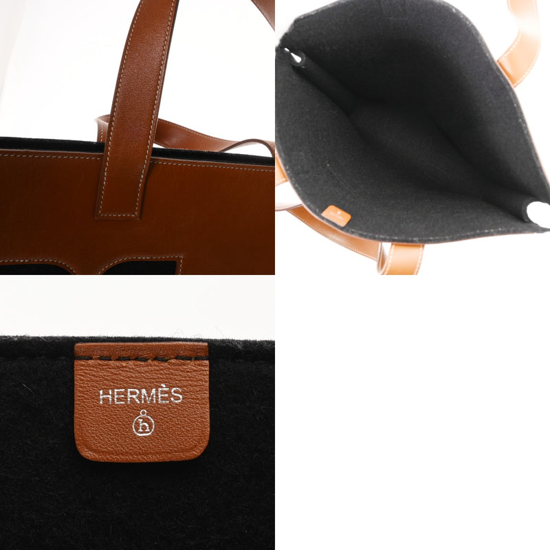 HERMES エルメス プティアッシュトート ゴールド/ブラック レディース バレニア フェルト トートバッグ Bランク 中古 銀蔵