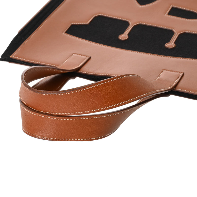 HERMES エルメス プティアッシュトート ゴールド/ブラック レディース バレニア フェルト トートバッグ Bランク 中古 銀蔵