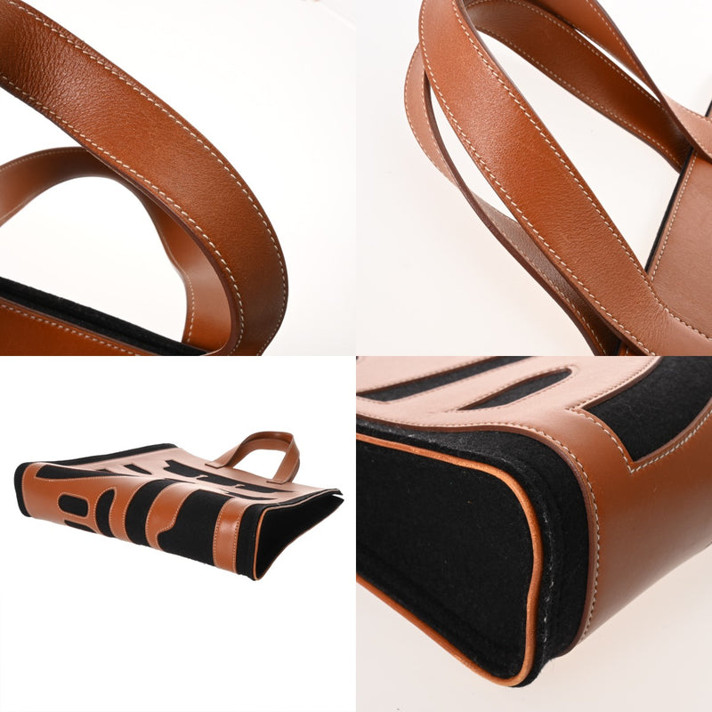 HERMES エルメス プティアッシュトート ゴールド/ブラック レディース バレニア フェルト トートバッグ Bランク 中古 銀蔵