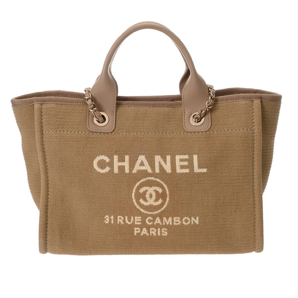 CHANEL シャネル ドーヴィル MM チェーントート ベージュ レディース キャンバス トートバッグ Aランク 中古 銀蔵