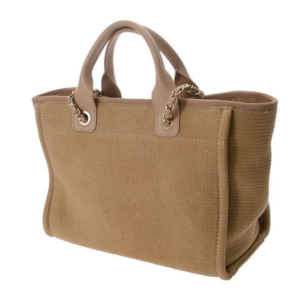 CHANEL シャネル ドーヴィル MM チェーントート ベージュ レディース キャンバス トートバッグ Aランク 中古 銀蔵