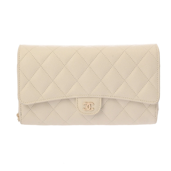 CHANEL シャネル マトラッセ チェーンウォレット ホワイト レディース キャビアスキン ショルダーバッグ ABランク 中古 銀蔵