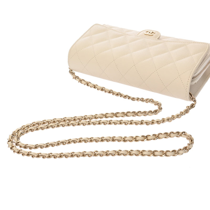 CHANEL シャネル マトラッセ チェーンウォレット ホワイト レディース キャビアスキン ショルダーバッグ ABランク 中古 銀蔵