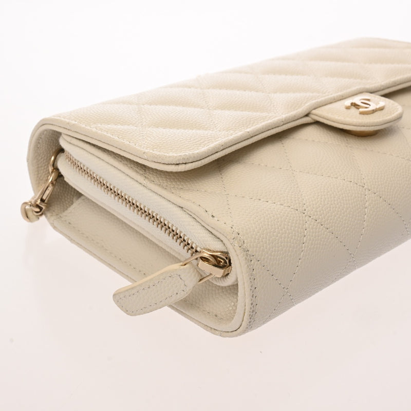 CHANEL シャネル マトラッセ チェーンウォレット ホワイト レディース キャビアスキン ショルダーバッグ ABランク 中古 銀蔵