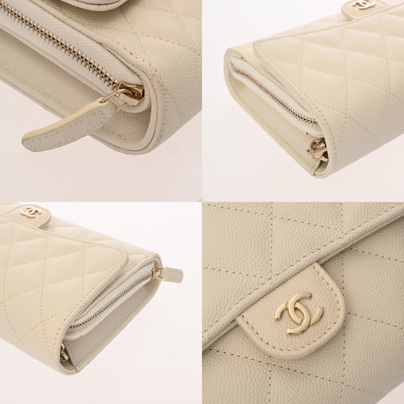 CHANEL シャネル マトラッセ チェーンウォレット ホワイト レディース キャビアスキン ショルダーバッグ ABランク 中古 銀蔵