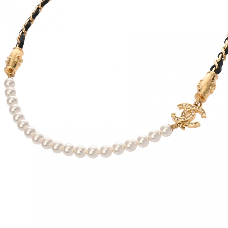 CHANEL シャネル ココマーク フェイクパール 2023年モデル レディース ラインストーン フェイクパール ネックレス Aランク 中古 銀蔵