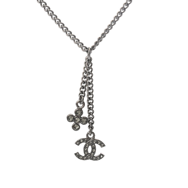 CHANEL シャネル ネックレス ココマーク 2023年モデル シルバー レディース ラインストーン ガンメタ ネックレス Aランク 中古 銀蔵