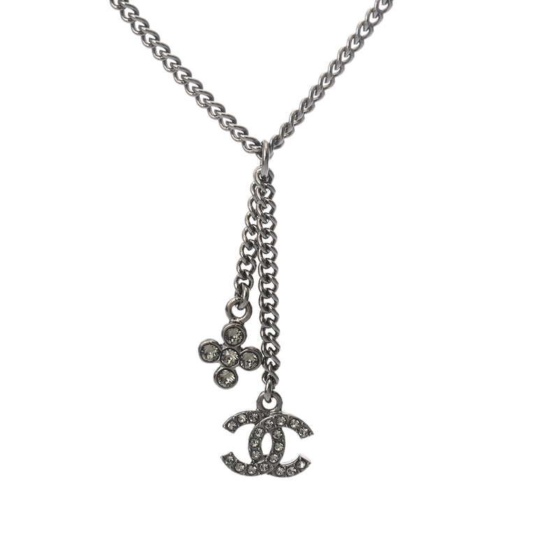 CHANEL シャネル ネックレス ココマーク 2023年モデル シルバー レディース ラインストーン ガンメタ ネックレス Aランク 中古 銀蔵
