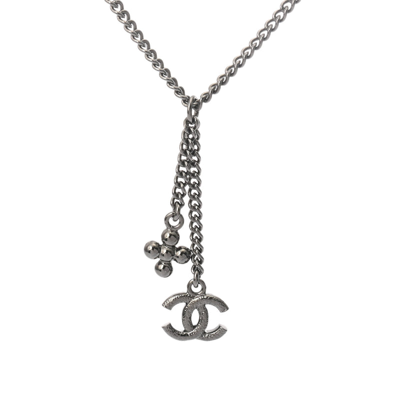 CHANEL シャネル ネックレス ココマーク 2023年モデル シルバー レディース ラインストーン ガンメタ ネックレス Aランク 中古 銀蔵