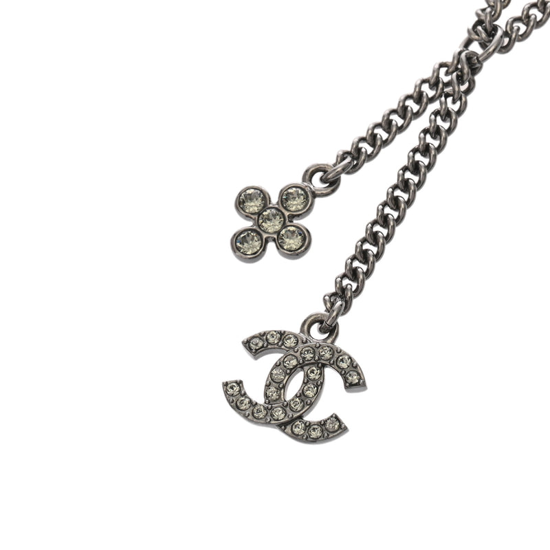 CHANEL シャネル ネックレス ココマーク 2023年モデル シルバー レディース ラインストーン ガンメタ ネックレス Aランク 中古 銀蔵
