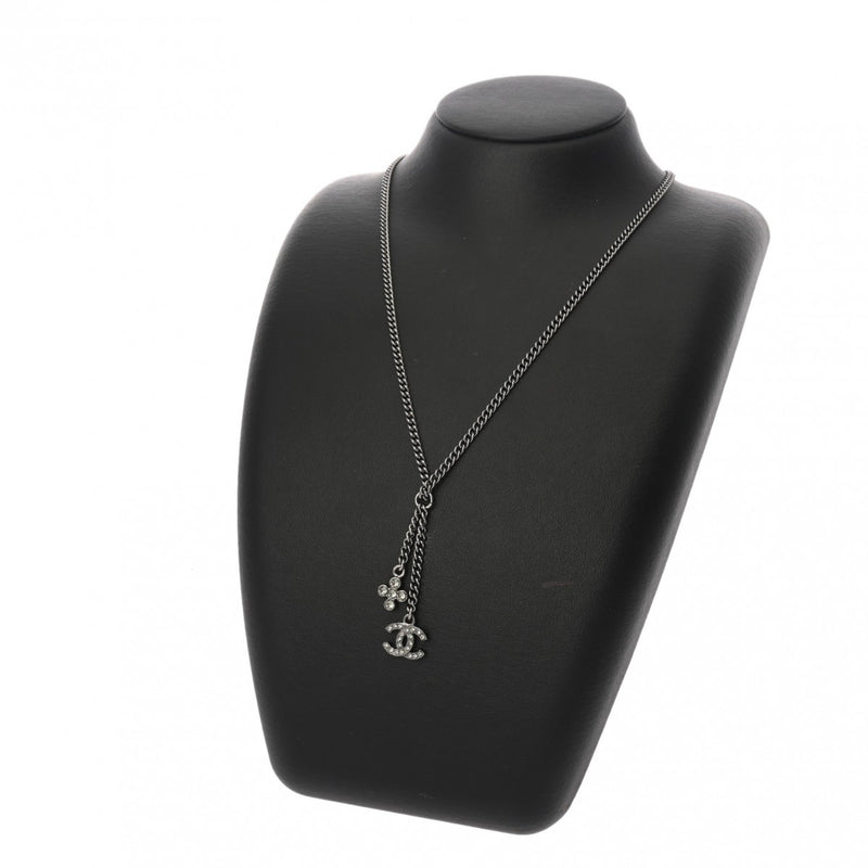 CHANEL シャネル ネックレス ココマーク 2023年モデル シルバー レディース ラインストーン ガンメタ ネックレス Aランク 中古 銀蔵