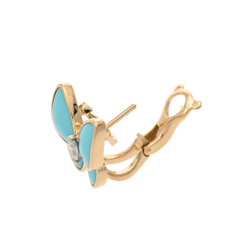 VAN CLEEF & ARPELS ヴァンクリーフ＆アーペル ドゥ パピヨン ターコイズ ダイヤ レディース K18イエローゴールド YG ピアス Aランク 中古 銀蔵