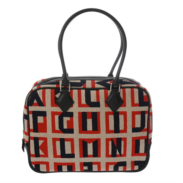 HERMES エルメス プリュム 28 インディゴ/ノワール C刻印(2018年頃) レディース キャンバス ハンドバッグ Aランク 中古 銀蔵