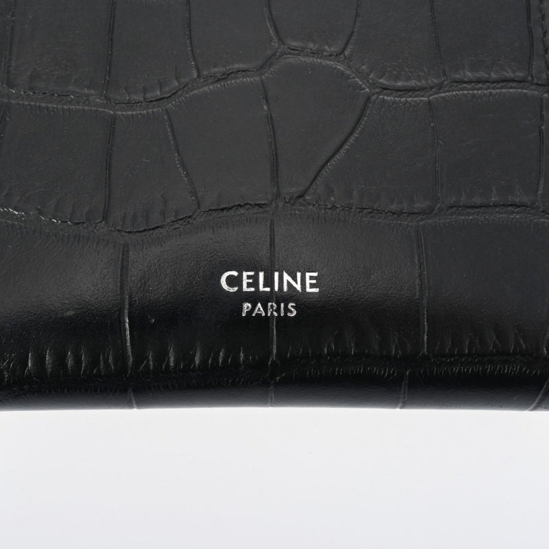 CELINE セリーヌ フォンポーチ 黒 シルバー金具 - レディース クロコ型押しレザー ポーチ ABランク 中古 銀蔵