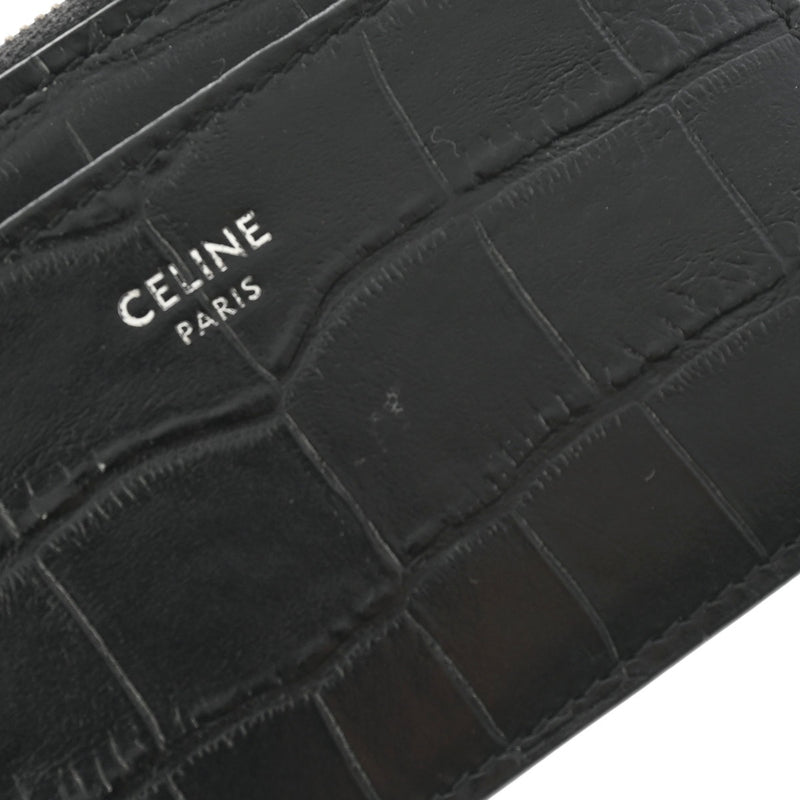 CELINE セリーヌ フォンポーチ 黒 シルバー金具 - レディース クロコ型押しレザー ポーチ ABランク 中古 銀蔵