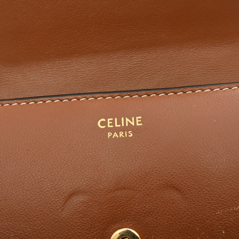 CELINE セリーヌ トリオンフ スモールウォレット タン レディース カーフ 三つ折り財布 Bランク 中古 銀蔵