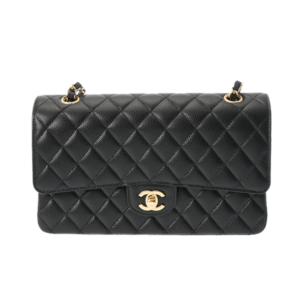 CHANEL シャネル マトラッセ チェーンショルダー Wフラップ 25cm ブラック A01112 レディース キャビアスキン ショルダーバッグ 新同 中古 銀蔵