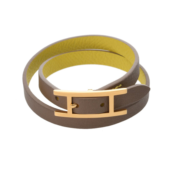 HERMES エルメス ビーアピ ドゥブルトゥール ベージュ/イエロー ゴールド金具 ユニセックス スイフト エプソン ブレスレット Aランク 中古 銀蔵