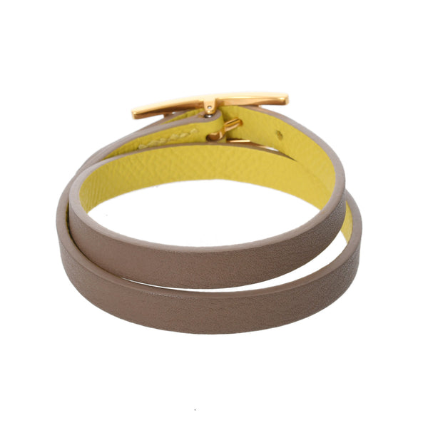 HERMES エルメス ビーアピ ドゥブルトゥール ベージュ/イエロー ゴールド金具 ユニセックス スイフト エプソン ブレスレット Aランク 中古 銀蔵