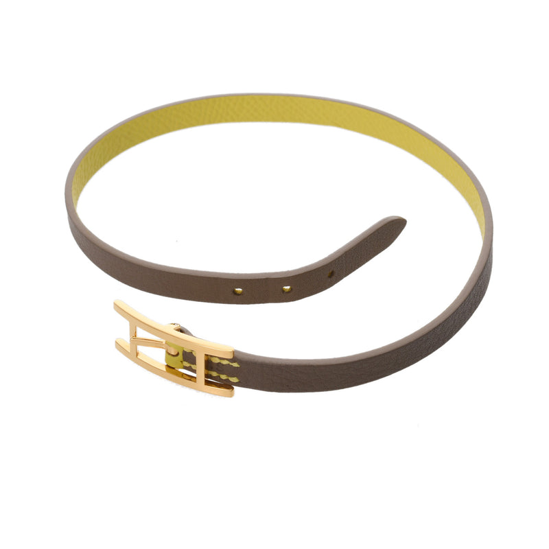 HERMES エルメス ビーアピ ドゥブルトゥール ベージュ/イエロー ゴールド金具 ユニセックス スイフト エプソン ブレスレット Aランク 中古 銀蔵