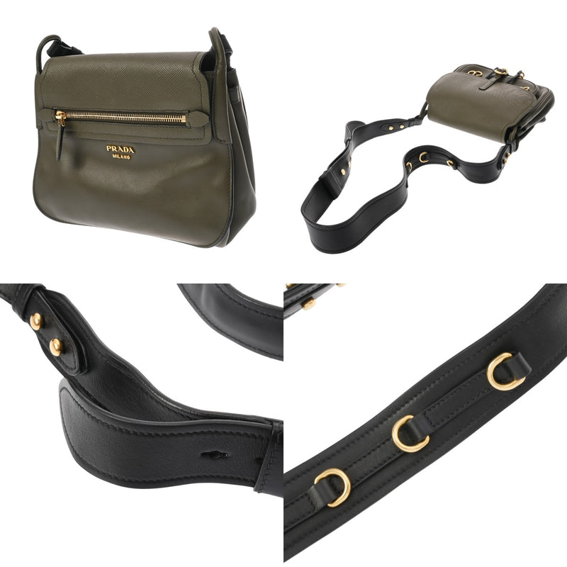 プラダ PRADA コルセール ショルダーバッグ バッグ レザー レディース ブラック系 1BD050 【中古】 PRADA プラダ コルセール ショルダーバッグ カーキ/ブラック 1BD050