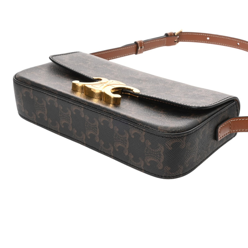 CELINE セリーヌ トリオンフ ロゴショルダー タン 188423 レディース PVC ショルダーバッグ ABランク 中古 銀蔵