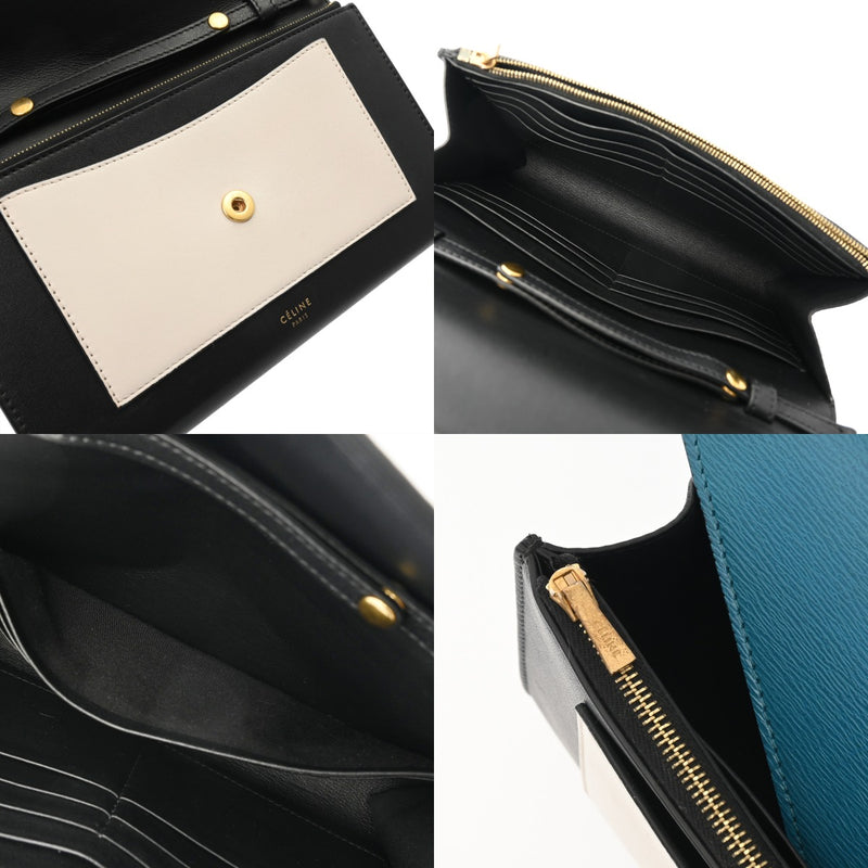 CELINE セリーヌ チェーンウォレット 黒/白/青 レディース レザー ショルダーバッグ Aランク 中古 銀蔵