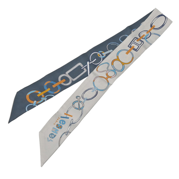 HERMES エルメス ツイリー DO RE BOUCLES ブルー レディース シルク100％ スカーフ Aランク 中古 銀蔵