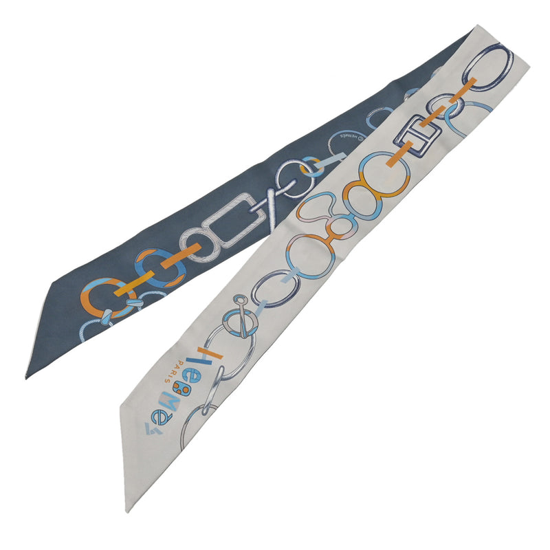 HERMES エルメス ツイリー DO RE BOUCLES ブルー レディース シルク100％ スカーフ Aランク 中古 銀蔵