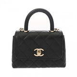 CHANEL シャネル マトラッセ ココハンドル ミニ ブラック レディース キャビアスキン ショルダーバッグ 新同 中古 銀蔵