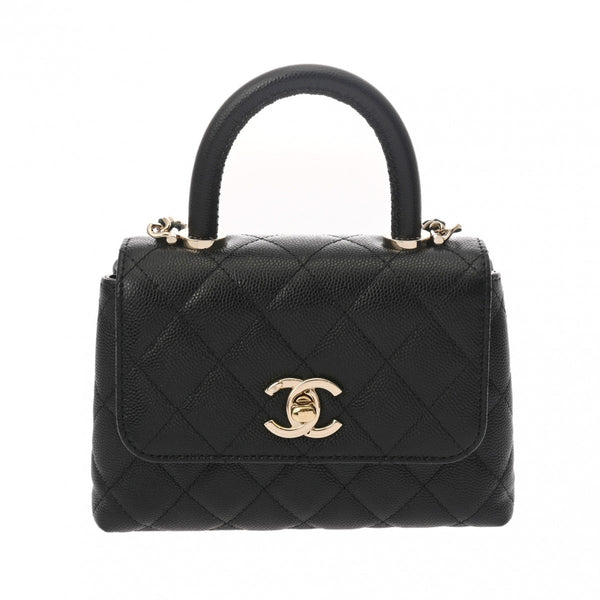 CHANEL シャネル マトラッセ ココハンドル ミニ ブラック レディース キャビアスキン ショルダーバッグ 新同 中古 銀蔵