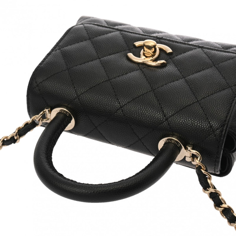 CHANEL シャネル マトラッセ ココハンドル ミニ ブラック レディース キャビアスキン ショルダーバッグ 新同 中古 銀蔵