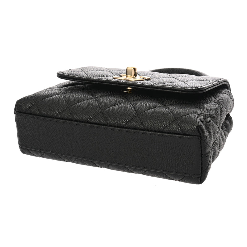 CHANEL シャネル マトラッセ ココハンドル ミニ ブラック レディース キャビアスキン ショルダーバッグ 新同 中古 銀蔵