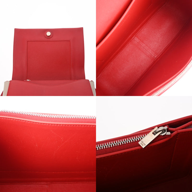 CELINE セリーヌ フレーム ショルダーバッグ ミディアム レッド/グレー レディース レザー ショルダーバッグ ABランク 中古 銀蔵
