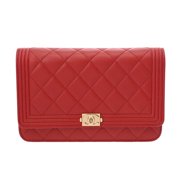 CHANEL シャネル ボーイシャネル チェーンウォレット レッド A80287 レディース ラムスキン ショルダーバッグ Aランク 中古 銀蔵