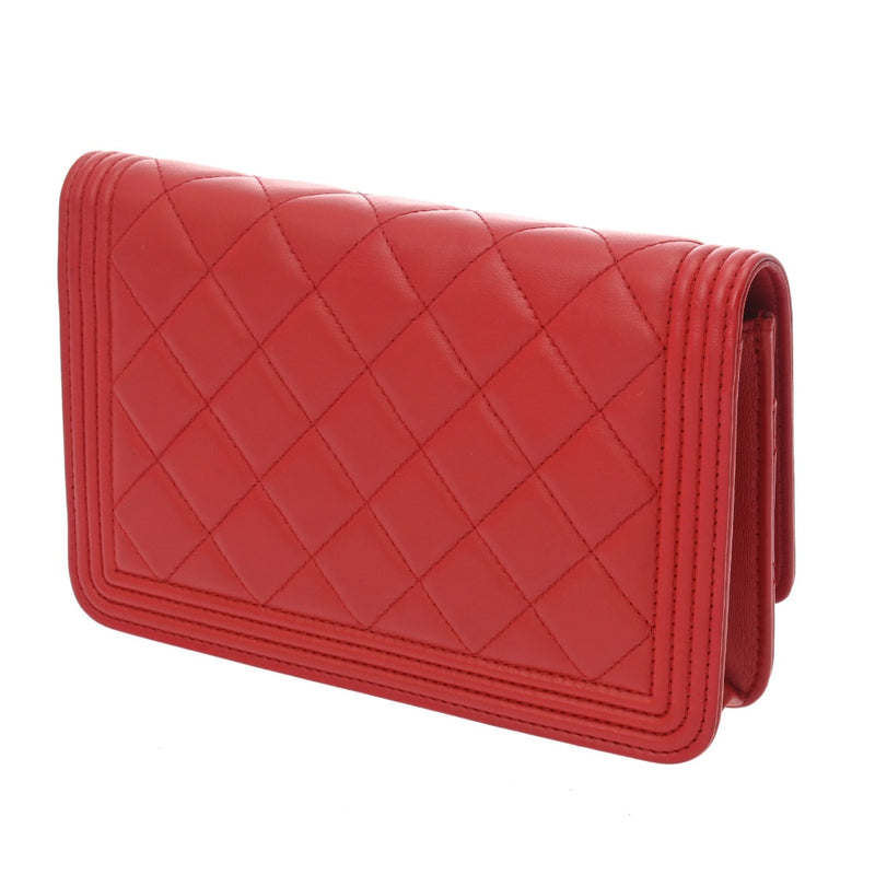 CHANEL シャネル ボーイシャネル チェーンウォレット レッド A80287 レディース ラムスキン ショルダーバッグ Aランク 中古 銀蔵