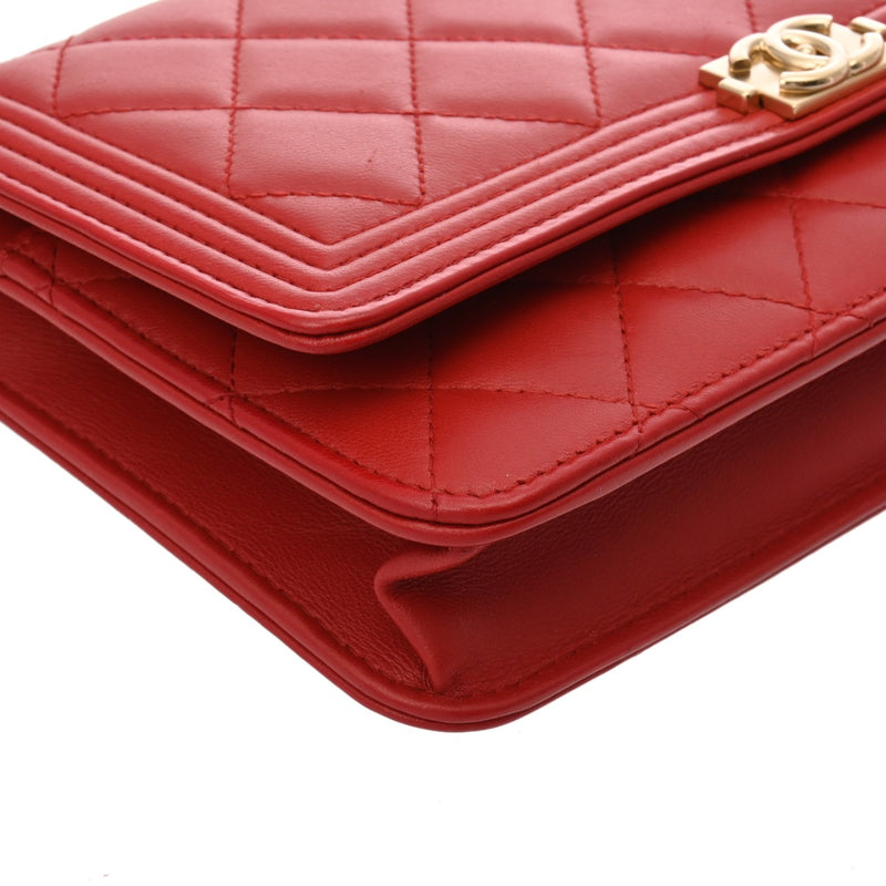 CHANEL シャネル ボーイシャネル チェーンウォレット レッド A80287 レディース ラムスキン ショルダーバッグ Aランク 中古 銀蔵