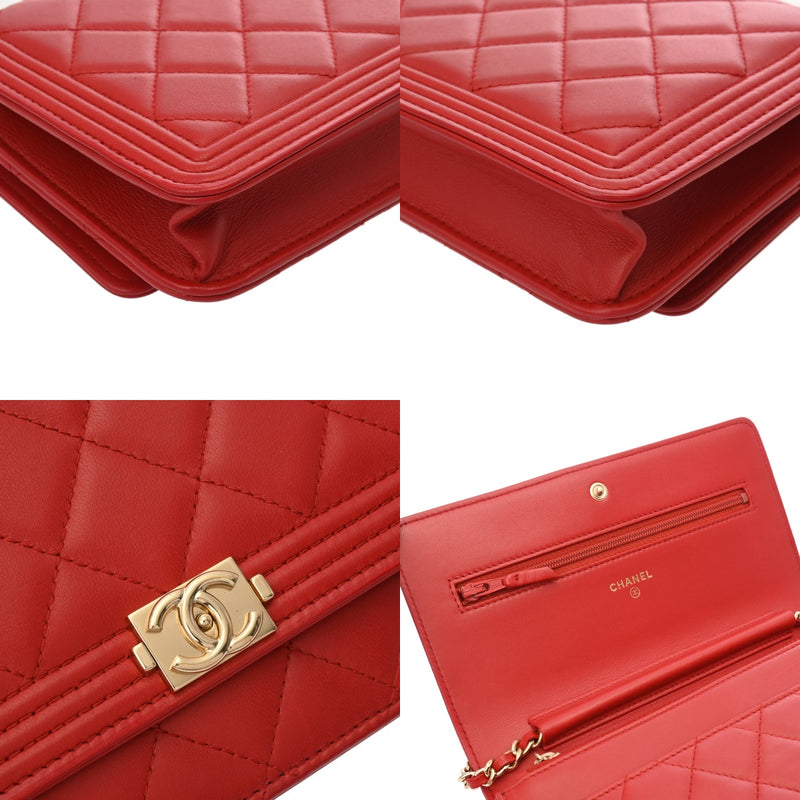 CHANEL シャネル ボーイシャネル チェーンウォレット レッド A80287 レディース ラムスキン ショルダーバッグ Aランク 中古 銀蔵