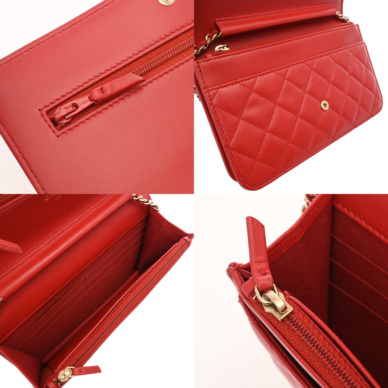 CHANEL シャネル ボーイシャネル チェーンウォレット レッド A80287 レディース ラムスキン ショルダーバッグ Aランク 中古 銀蔵