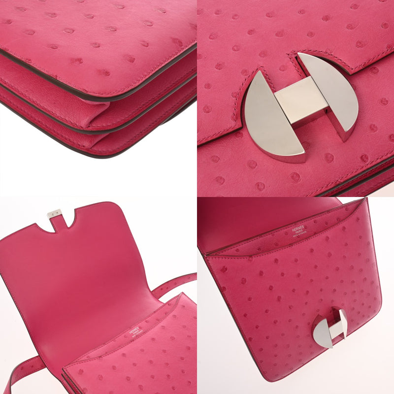 HERMES エルメス サックエルメス 2002 20 フューシャピンク D刻印(2019年頃) レディース オーストリッチ ショルダーバッグ Aランク 中古 銀蔵