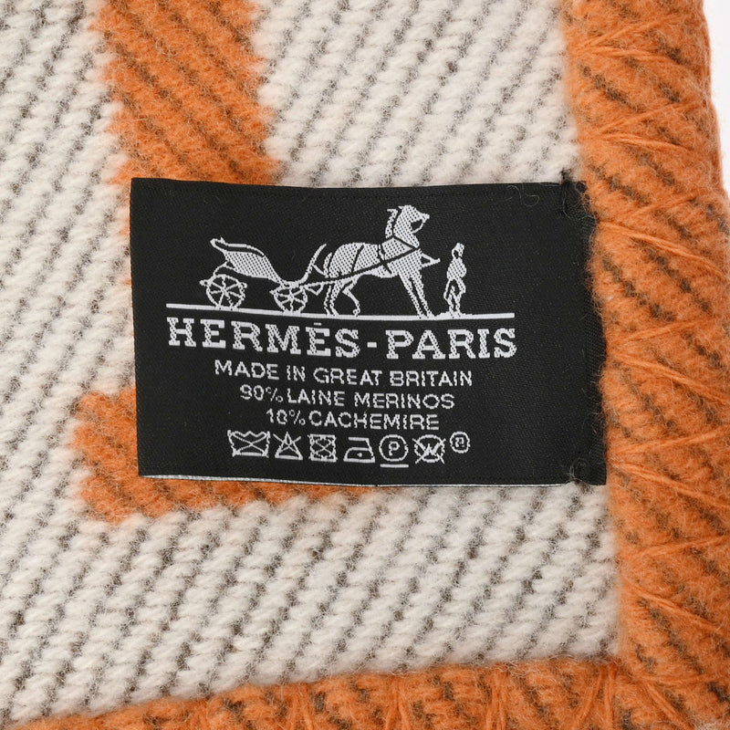 HERMES エルメス ブランケット アヴァロン オレンジ - レディース ウール90％ カシミヤ10％ ブランド小物 新品 銀蔵